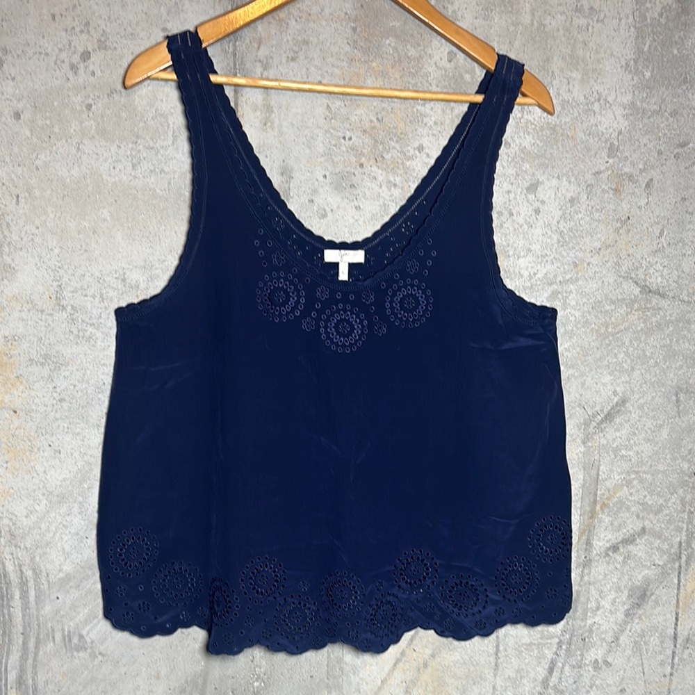 Joie Navy Blue Silk Tank Top/ Cami with eyelet detailing